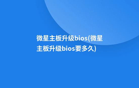 微星主板升级bios(微星主板升级bios要多久)