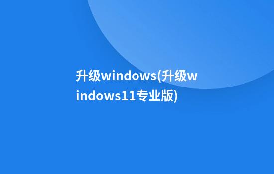 升级windows(升级windows11专业版)