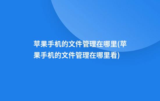 苹果手机的文件管理在哪里(苹果手机的文件管理在哪里看)