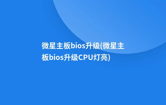 微星主板bios升级(微星主板bios升级CPU灯亮)