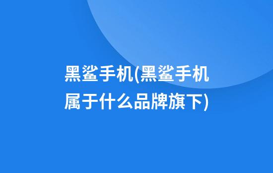 黑鲨手机(黑鲨手机属于什么品牌旗下)