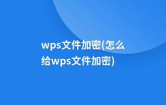 wps文件加密(怎么给wps文件加密)