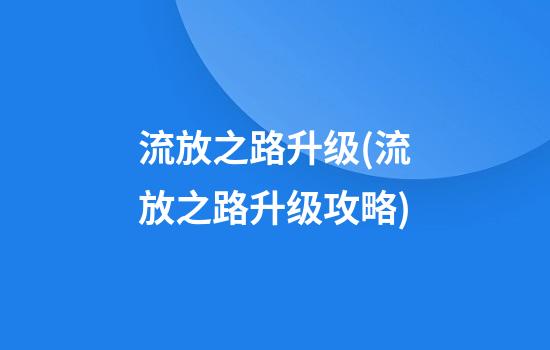 流放之路升级(流放之路升级攻略)