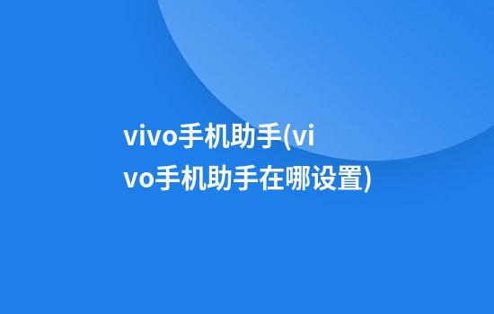 vivo手机助手(vivo手机助手在哪设置)