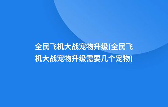 全民飞机大战宠物升级(全民飞机大战宠物升级需要几个宠物)