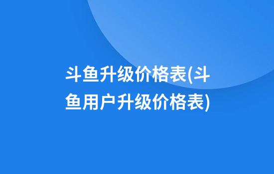 斗鱼升级价格表(斗鱼用户升级价格表)