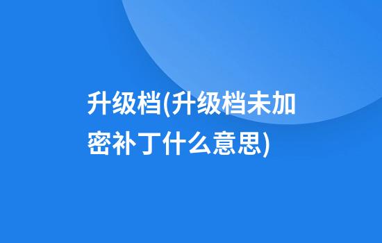 升级档(升级档未加密补丁什么意思)