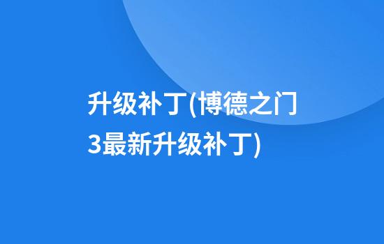 升级补丁(博德之门3最新升级补丁)