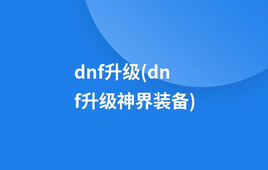 dnf升级(dnf升级神界装备)