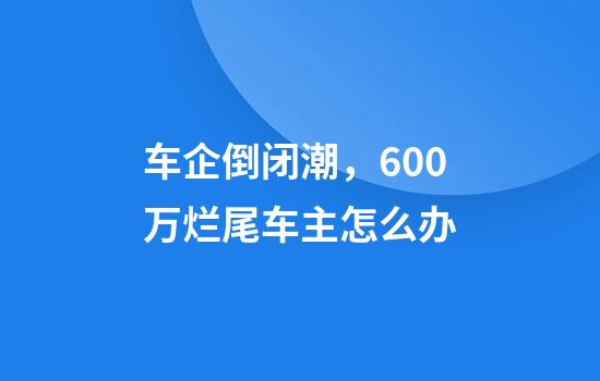 车企倒闭潮，600万烂尾车主怎么办