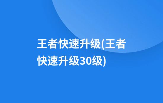 王者快速升级(王者快速升级30级)