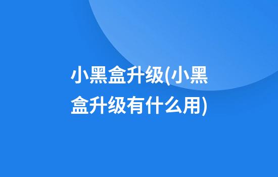 小黑盒升级(小黑盒升级有什么用)