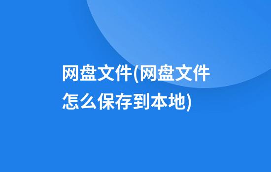 网盘文件(网盘文件怎么保存到本地)