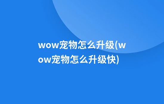 wow宠物怎么升级(wow宠物怎么升级快)