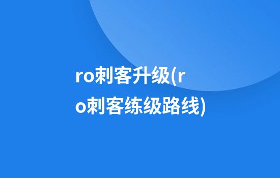 ro刺客升级(ro刺客练级路线)