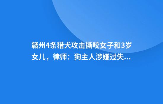 赣州4条猎犬攻击撕咬女子和3岁女儿，律师：狗主人涉嫌过失以危险方法危害公共安全罪