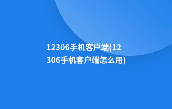 12306手机客户端(12306手机客户端怎么用)