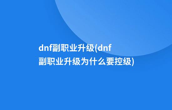 dnf副职业升级(dnf副职业升级为什么要控级)