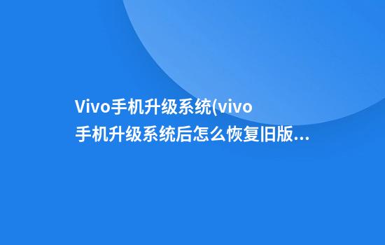 Vivo手机升级系统(vivo手机升级系统后怎么恢复旧版本)