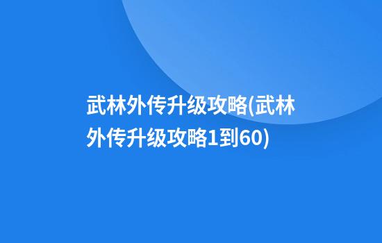 武林外传升级攻略(武林外传升级攻略1到60)