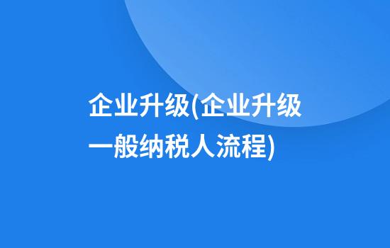 企业升级(企业升级一般纳税人流程)