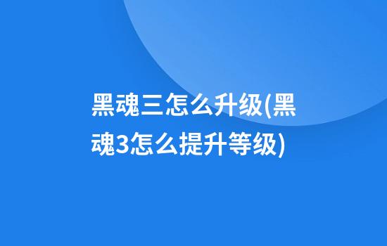 黑魂三怎么升级(黑魂3怎么提升等级)