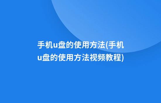 手机u盘的使用方法(手机u盘的使用方法视频教程)