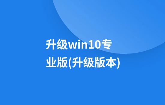 升级win10专业版(升级版本)